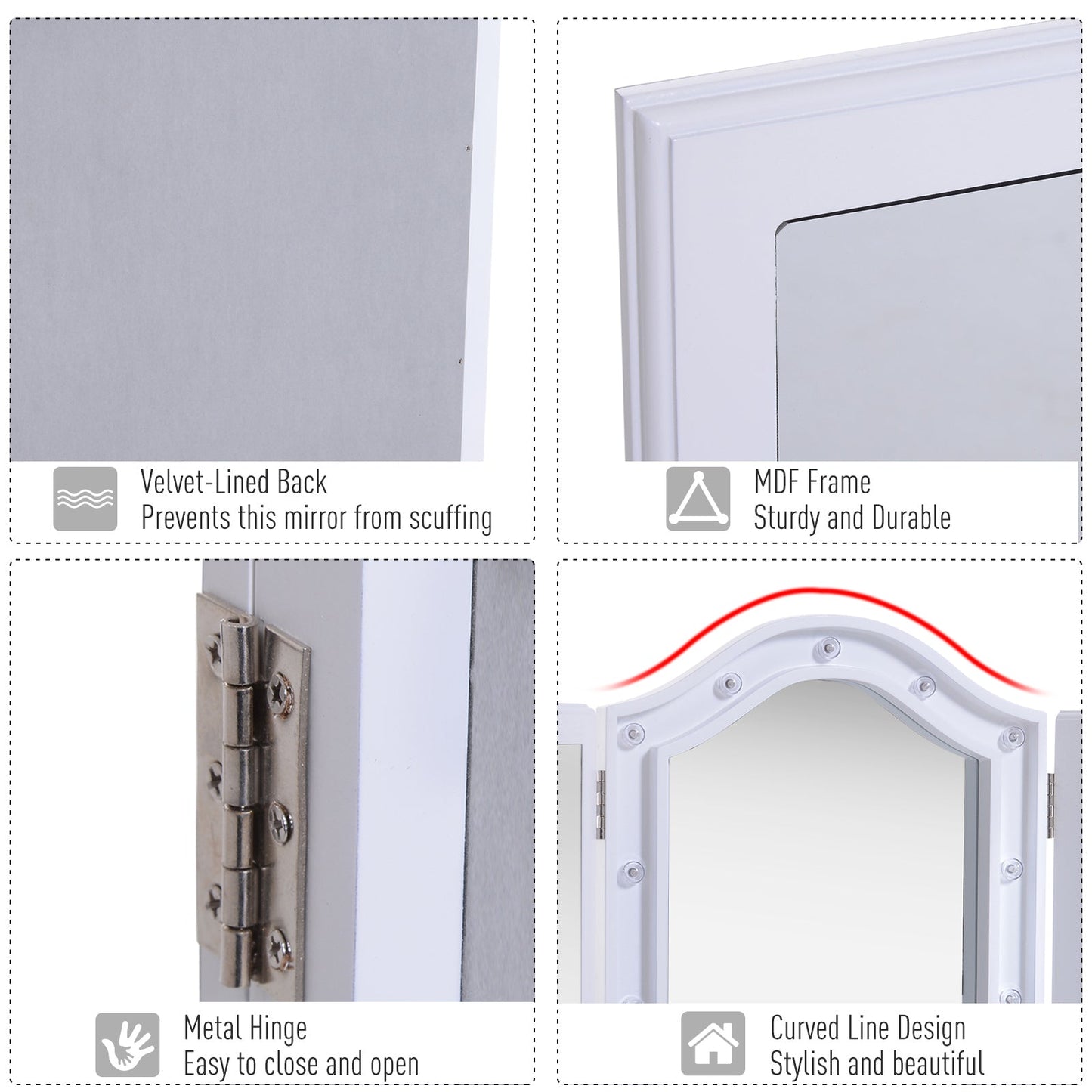 MDF Tri-Fold LED Vanity Mirror w/ 16 Spotlights White