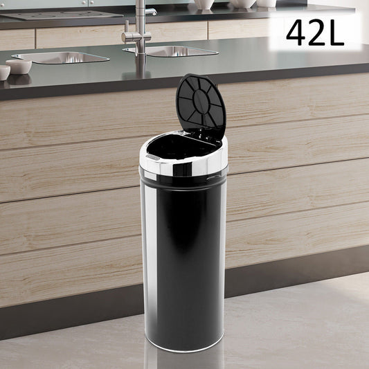 42L Stainless Steel Sensor Trash Can W/ Bucket-Black