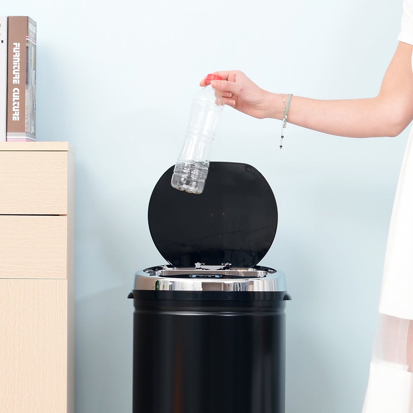 50 L Stainless Steel Sensor Trash Can W/ Bucket-Black