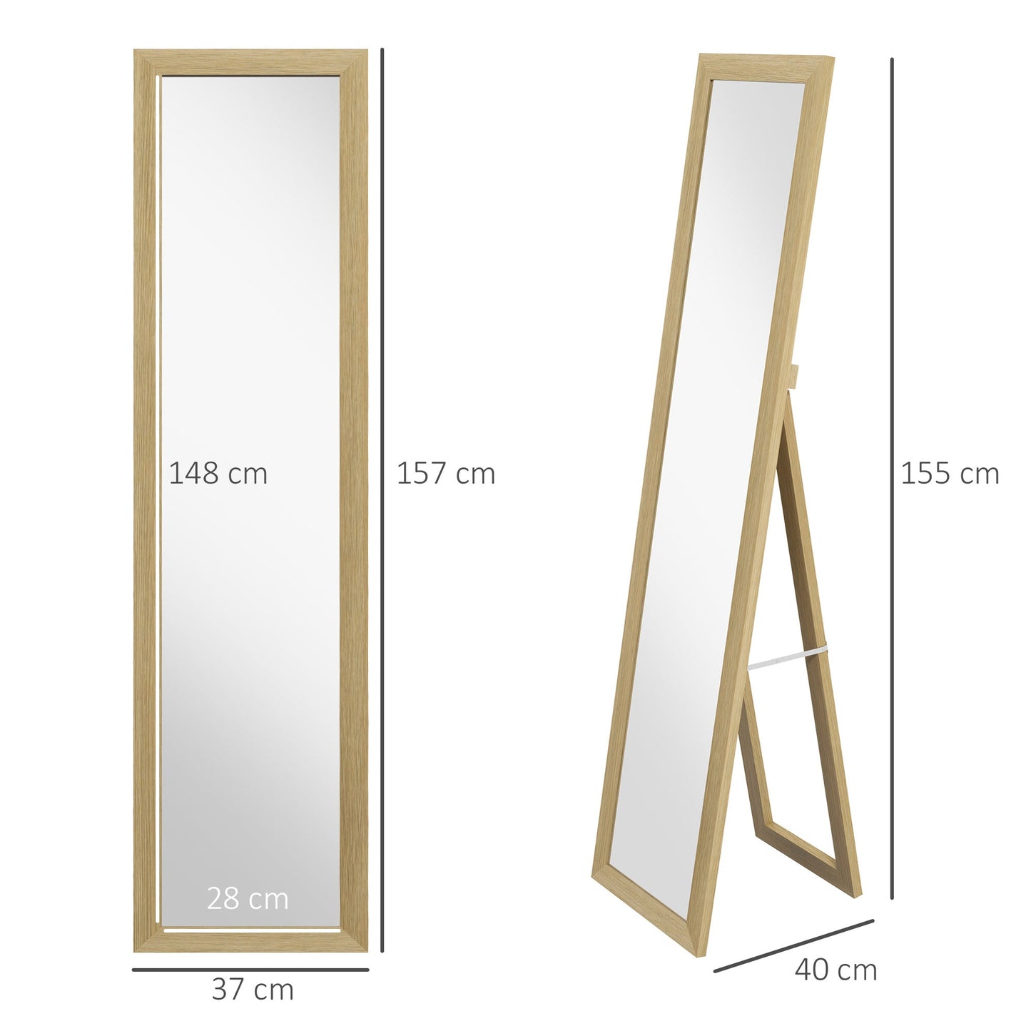 Rustic Full Length Mirror, Hanging and Freestanding Floor Mirror, Farmhouse Decorative Wall Mirror, for Living Room, Bedroom, 157 cm, Natural