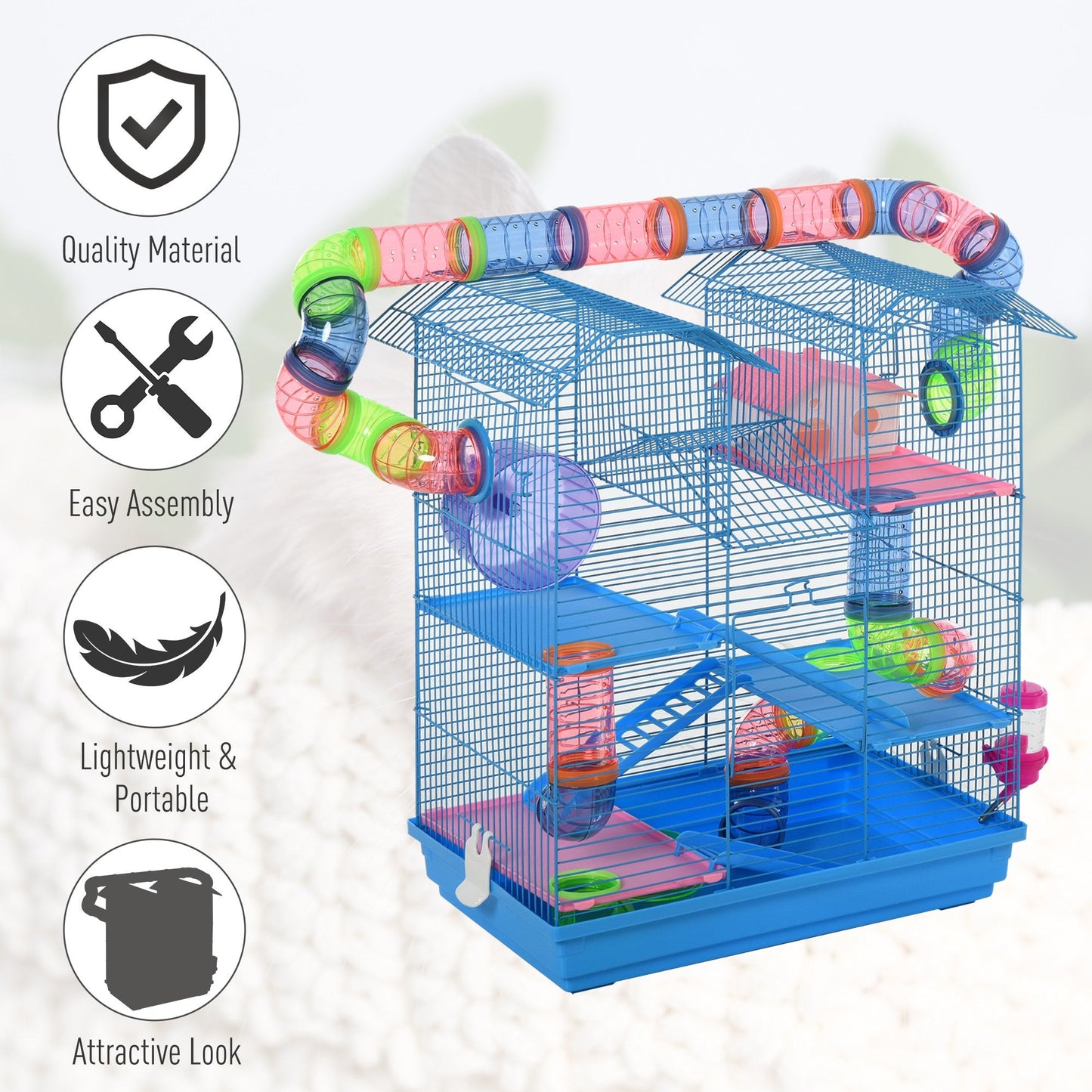 Hamster Metal 5-Tier Cage w/ Tunnels Blue
