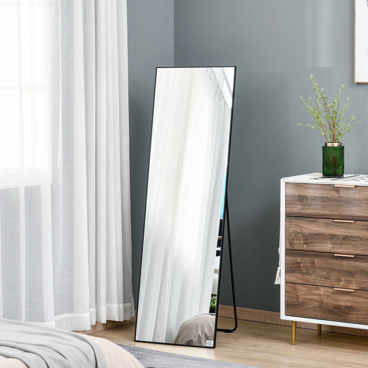Full Length Mirror Floor Standing or Wall Mount Dressing Mirror Bedroom Black