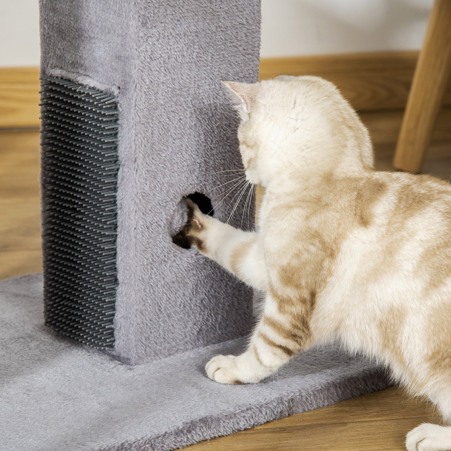 Cat Scratching Post, 79cm Tall Jute Scratcher Climber, Cat Tree Activity Center with Carpet Base, Dangling Ball, Grey w/ Ball Base