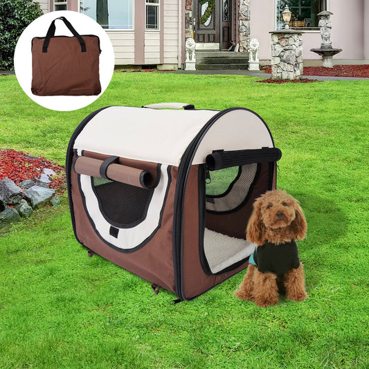 Folding Fabric Soft Pet Crate, 46Lx36Wx41H cm-Brown