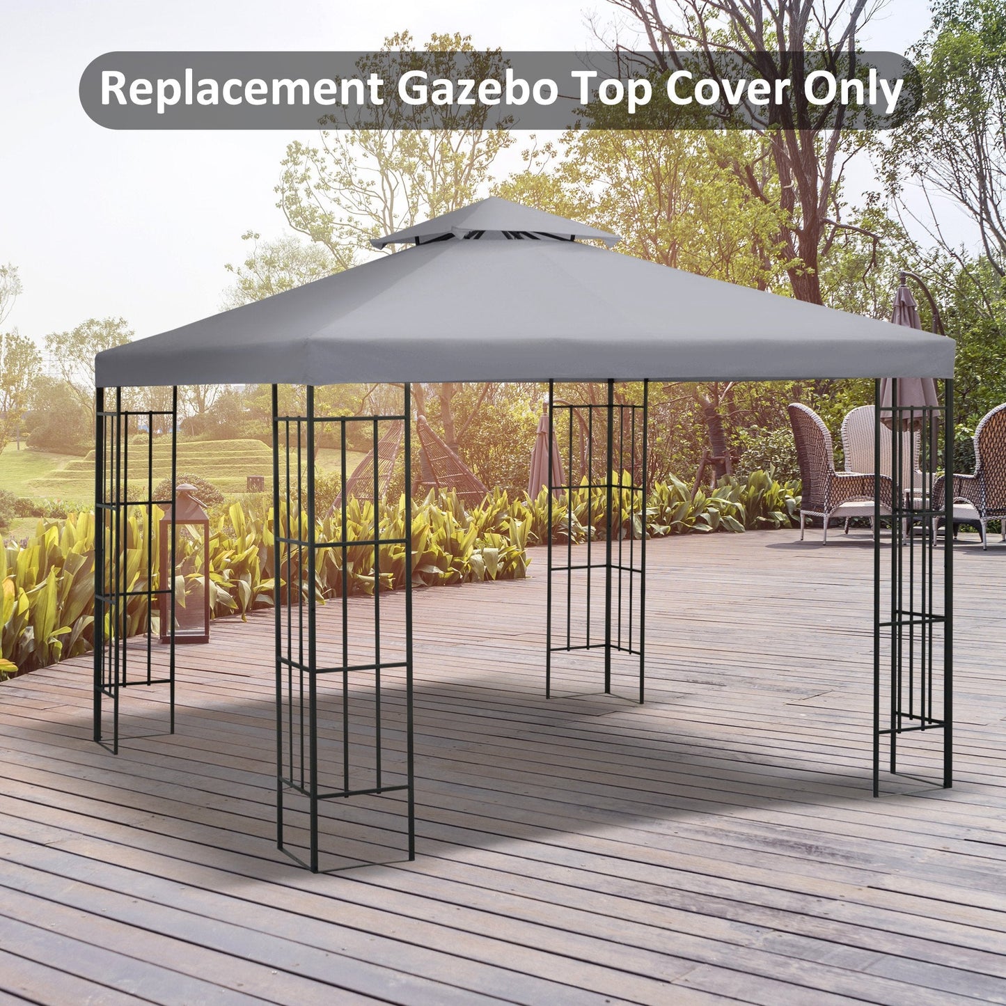 3(m) Gazebo Top Cover Double Tier Canopy Replacement Pavilion Roof Light Grey