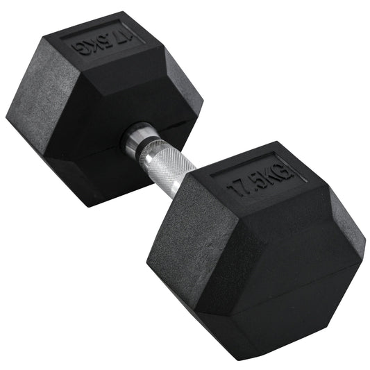 17.5KG Single Rubber Hex Dumbbell Portable Hand Weights Dumbbell Home Gym