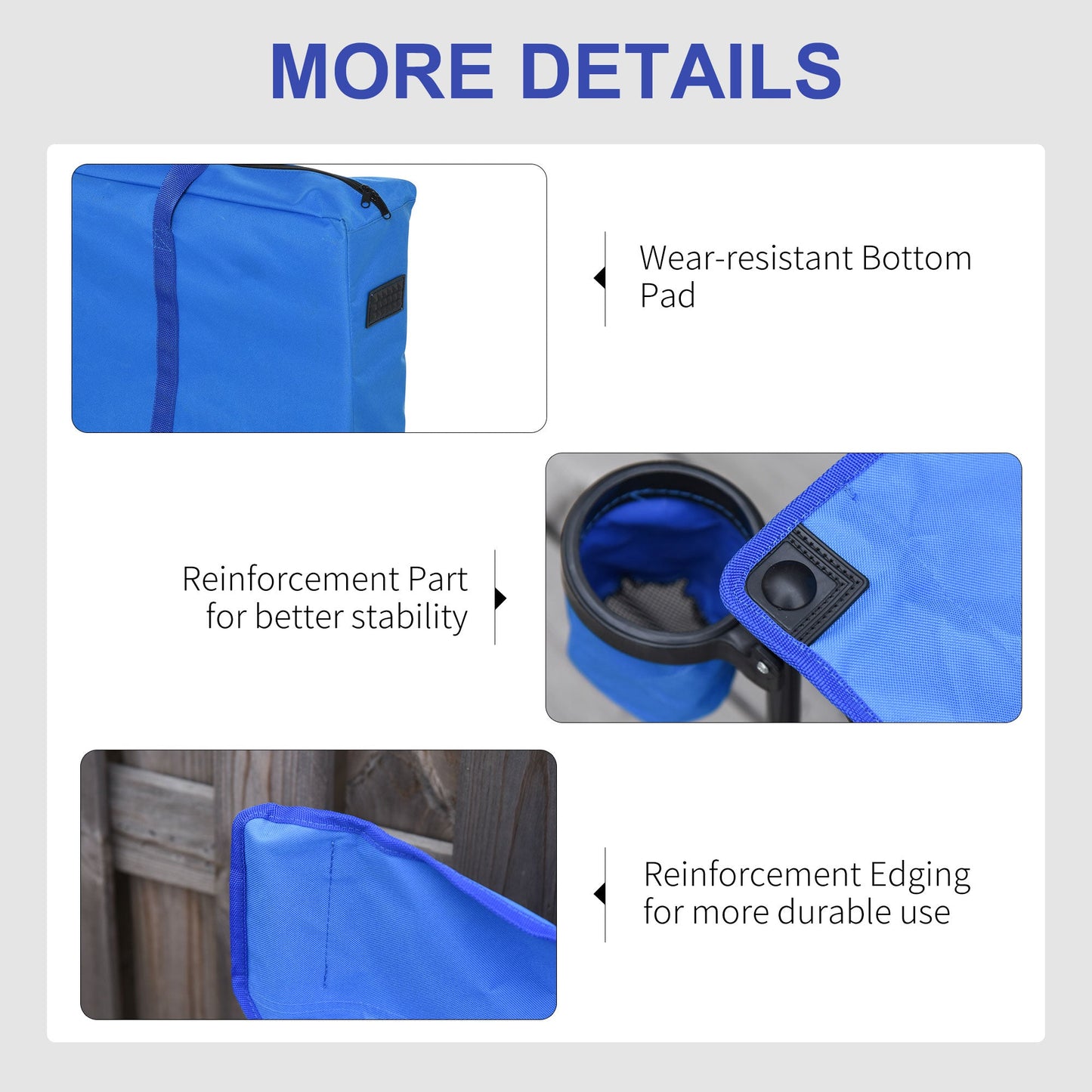 6 Seater Folding Sports Bench Outdoor Picnic Camping Chair Steel Frame w/Cup Holder & Carry Bag - Blue