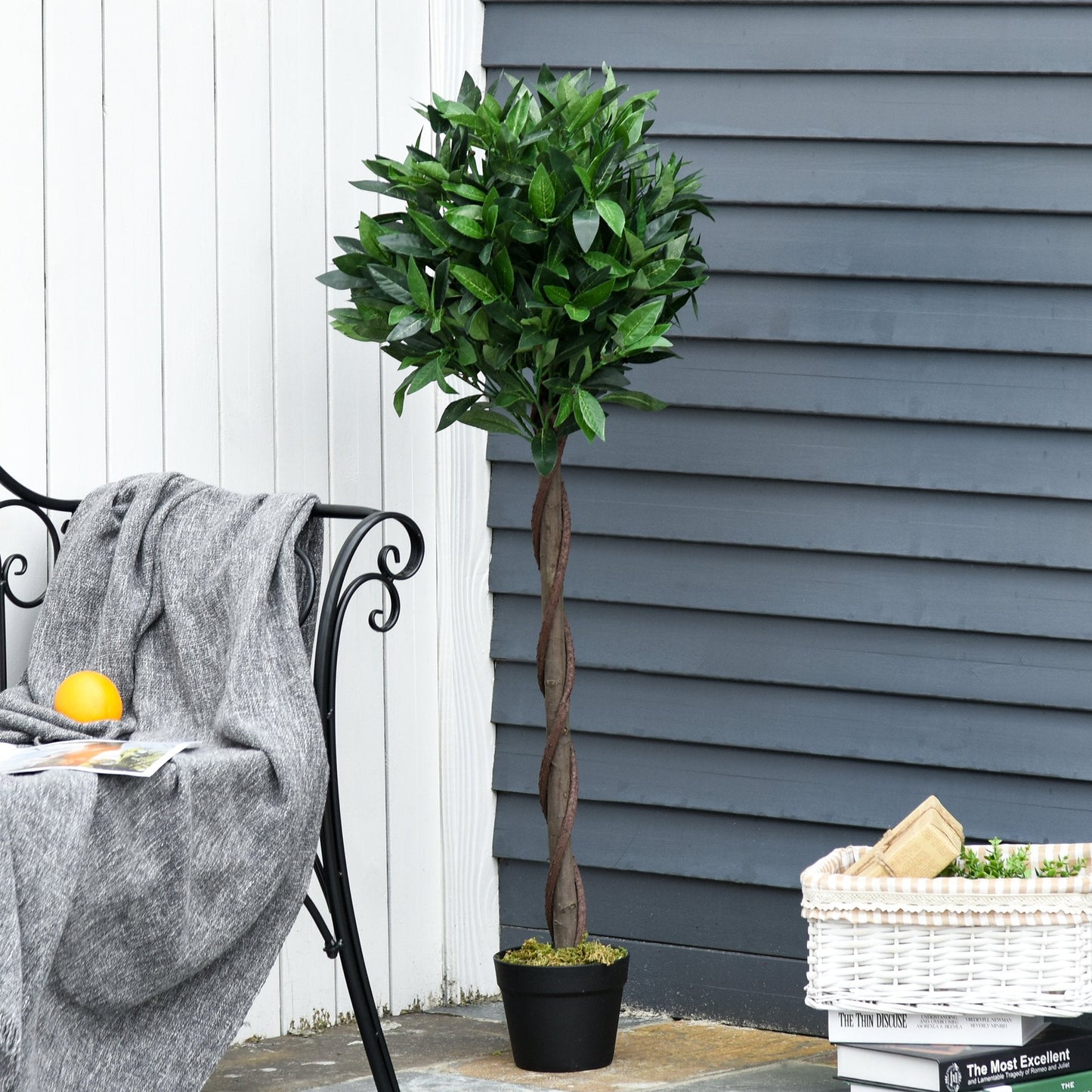 Set of 2 Artificial Topiary Bay Laurel Ball Trees in Pot Indoor Outdoor, 120cm