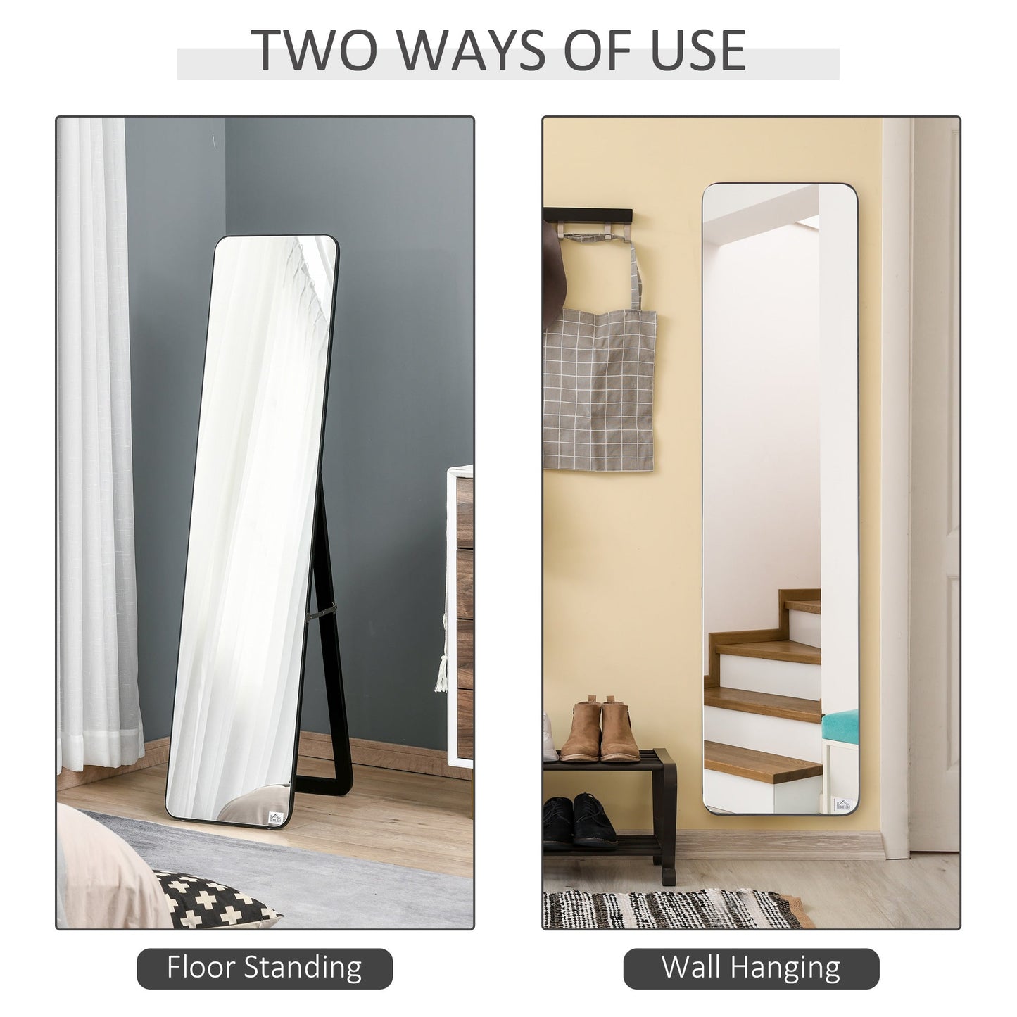 Full Length Mirror Floor Standing or Wall Mount Dressing Mirror Bedroom Black