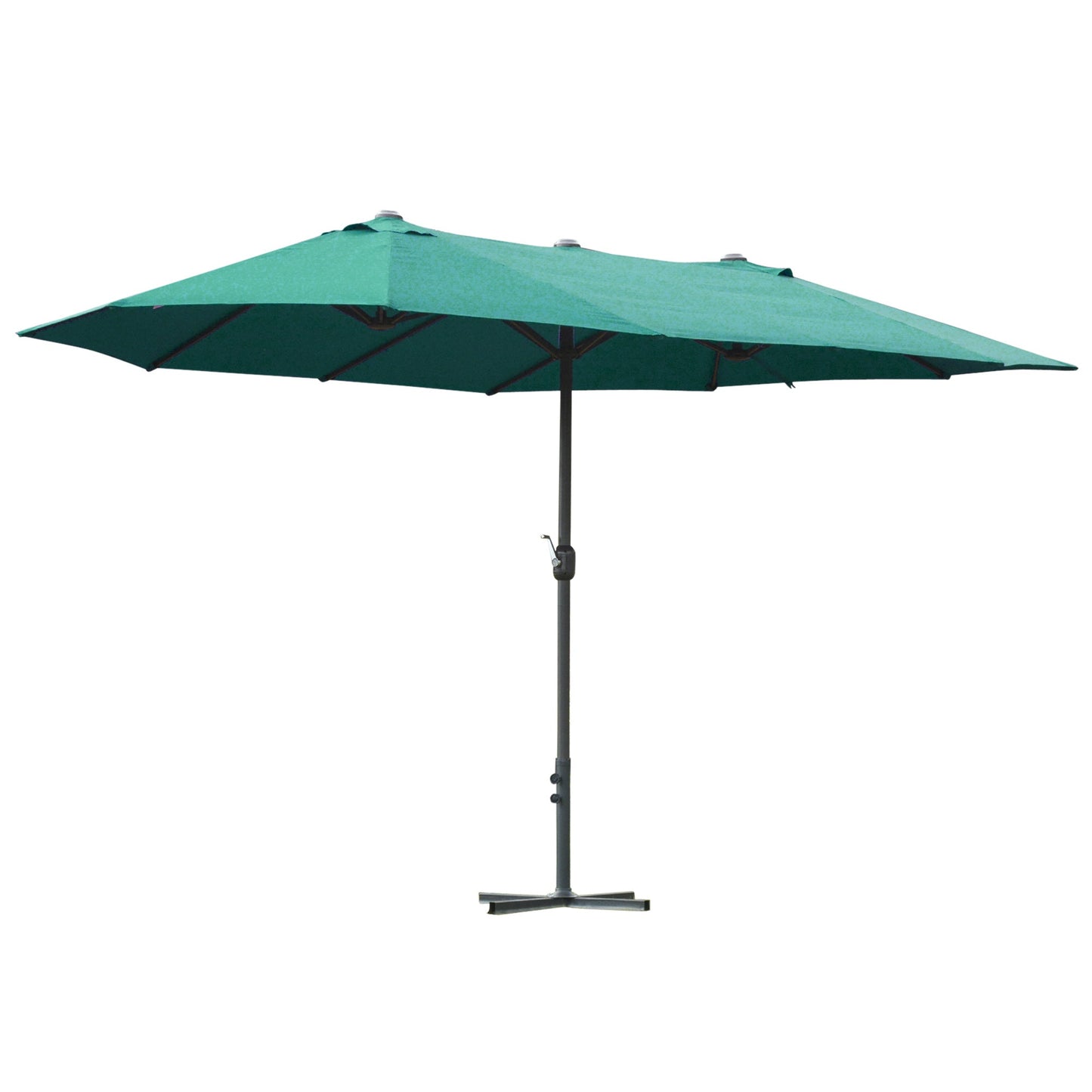 4.6M Sun Umbrella Canopy Double-sided Crank Sun Shade w/ Cross Base Dark Green