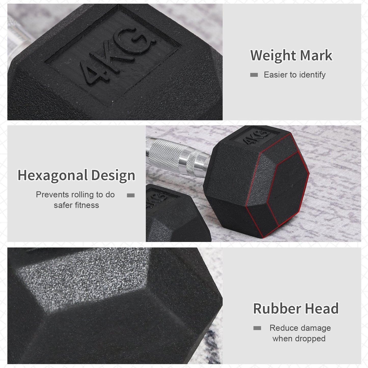 2x4kg Rubber Dumbbell Sports Hex Weights Sets Home Gym Fitness Dumbbell Kit