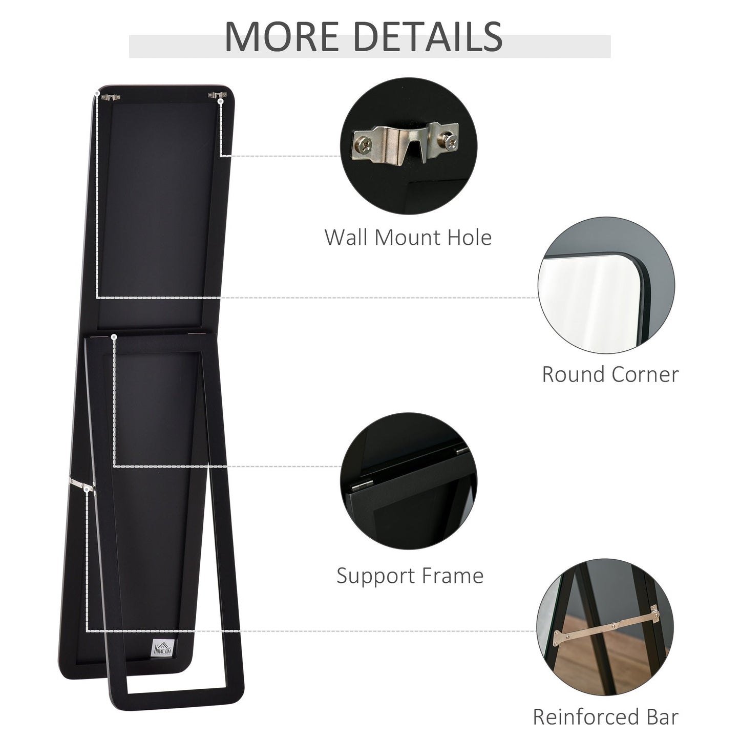 Full Length Mirror Floor Standing or Wall Mount Dressing Mirror Bedroom Black