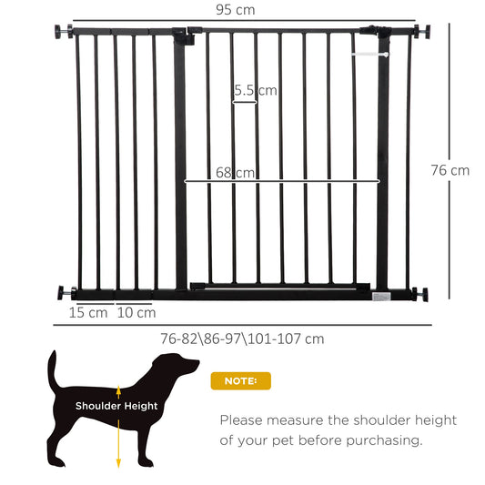 Dog Gate Pet Safety Gate Stair Barrier Auto Close Door Adjustable 76 - 107 cm, Black Wide