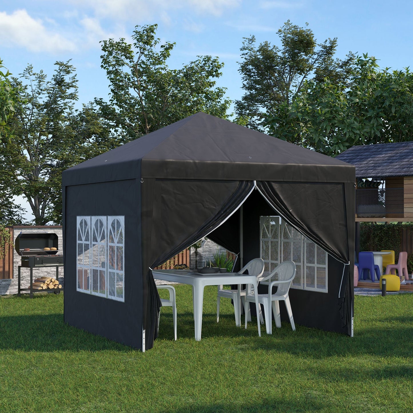 3 x 3m Pop-Up Outdoor Gazebo, with Removable Walls - Black