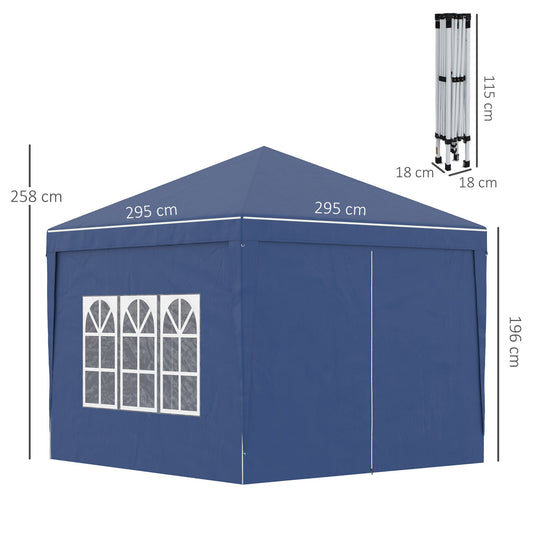 3 x 3m Pop-Up Outdoor Gazebo, with Removable Walls - Blue