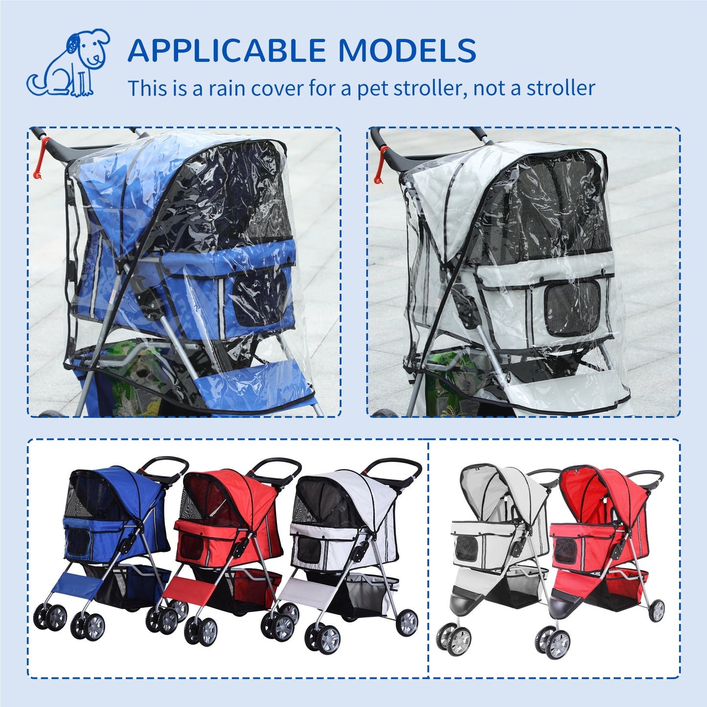 Dog Stroller Rain Cover, with Rear Entry