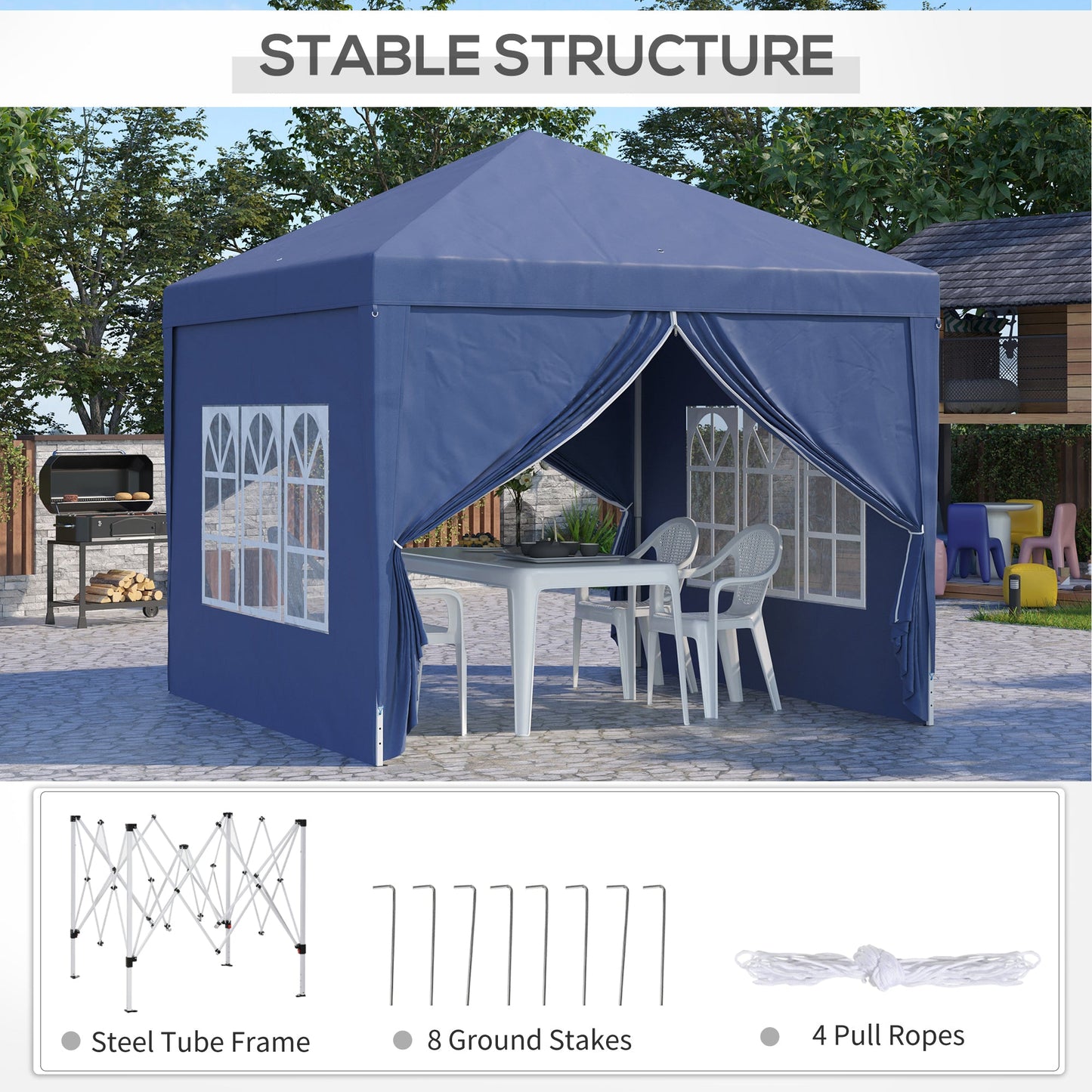 3 x 3m Pop-Up Outdoor Gazebo, with Removable Walls - Blue
