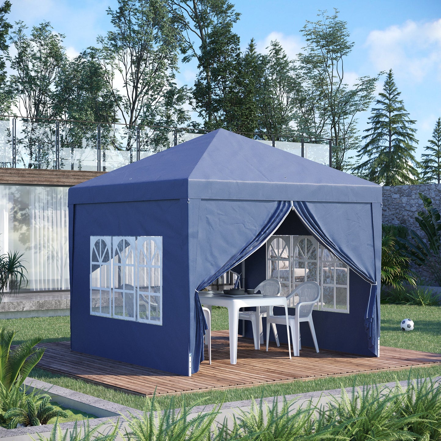 3 x 3m Pop-Up Outdoor Gazebo, with Removable Walls - Blue