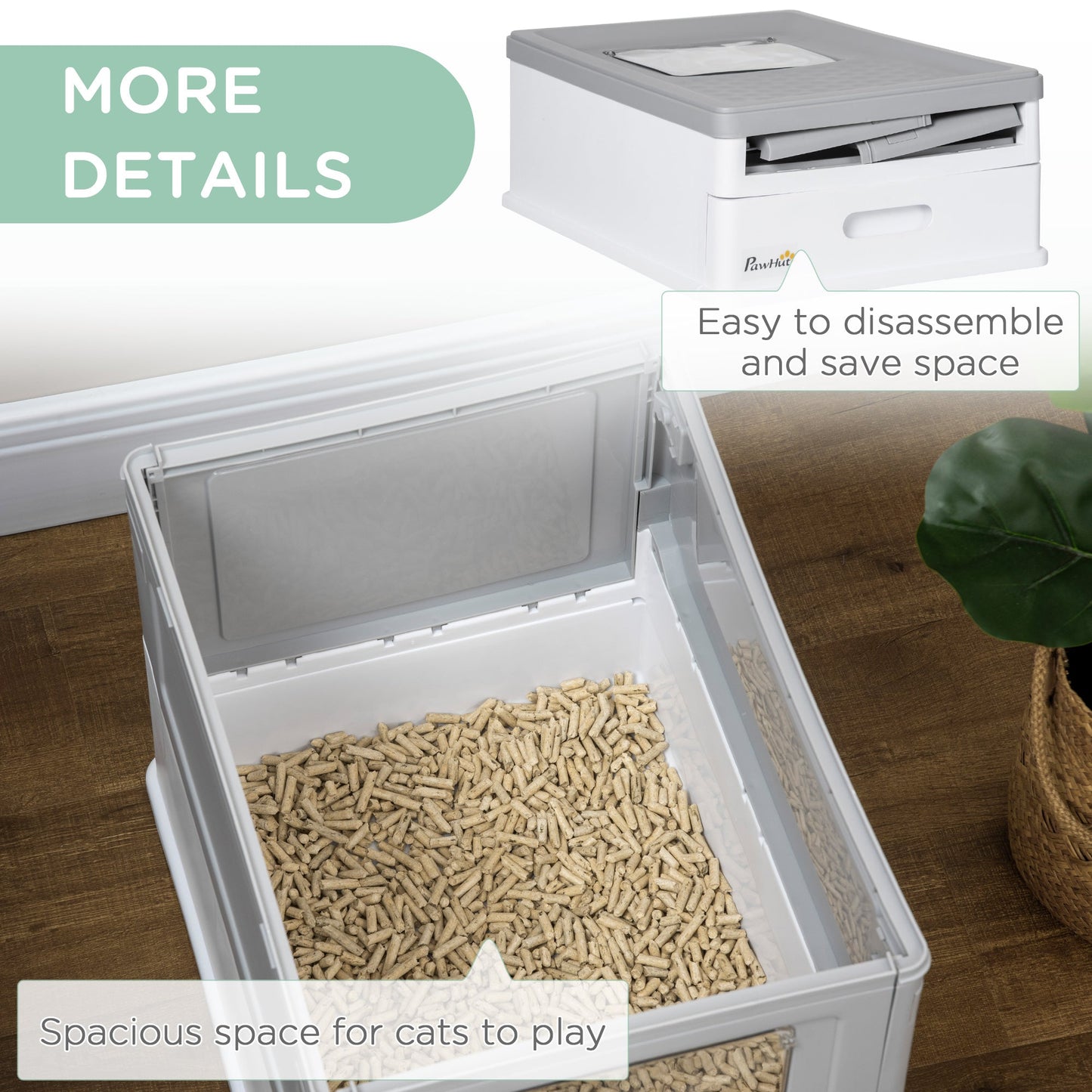 Hooded Cat Litter Box Scoop Included Litter-Tray with Front Entry Top-Exit, Portable Pet Toilet W/ Large Space, Easy Assemble, 47.5x35.5x36.7cm, Grey