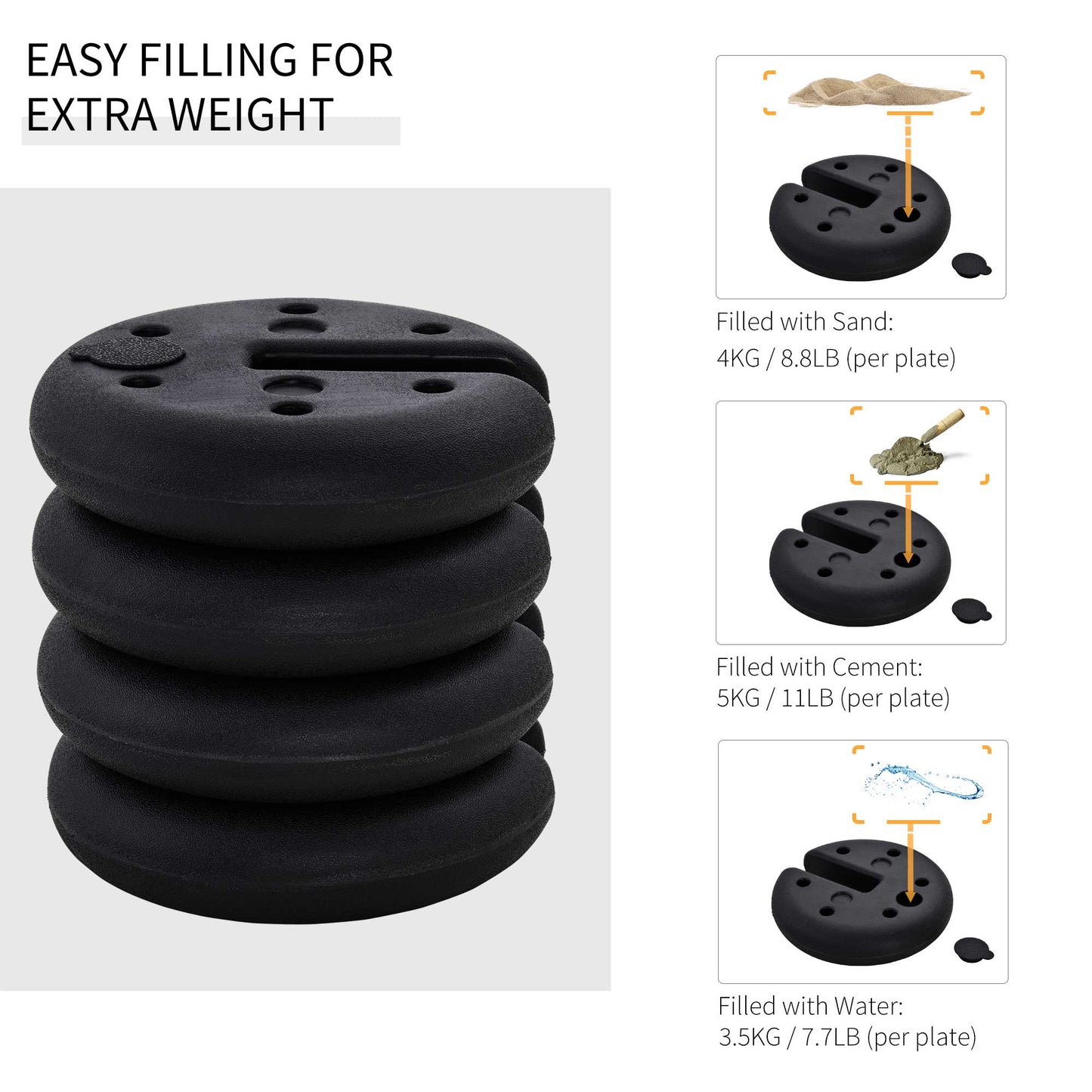 4 Pcs Gazebo Weighted Base Set, HDPE-Black