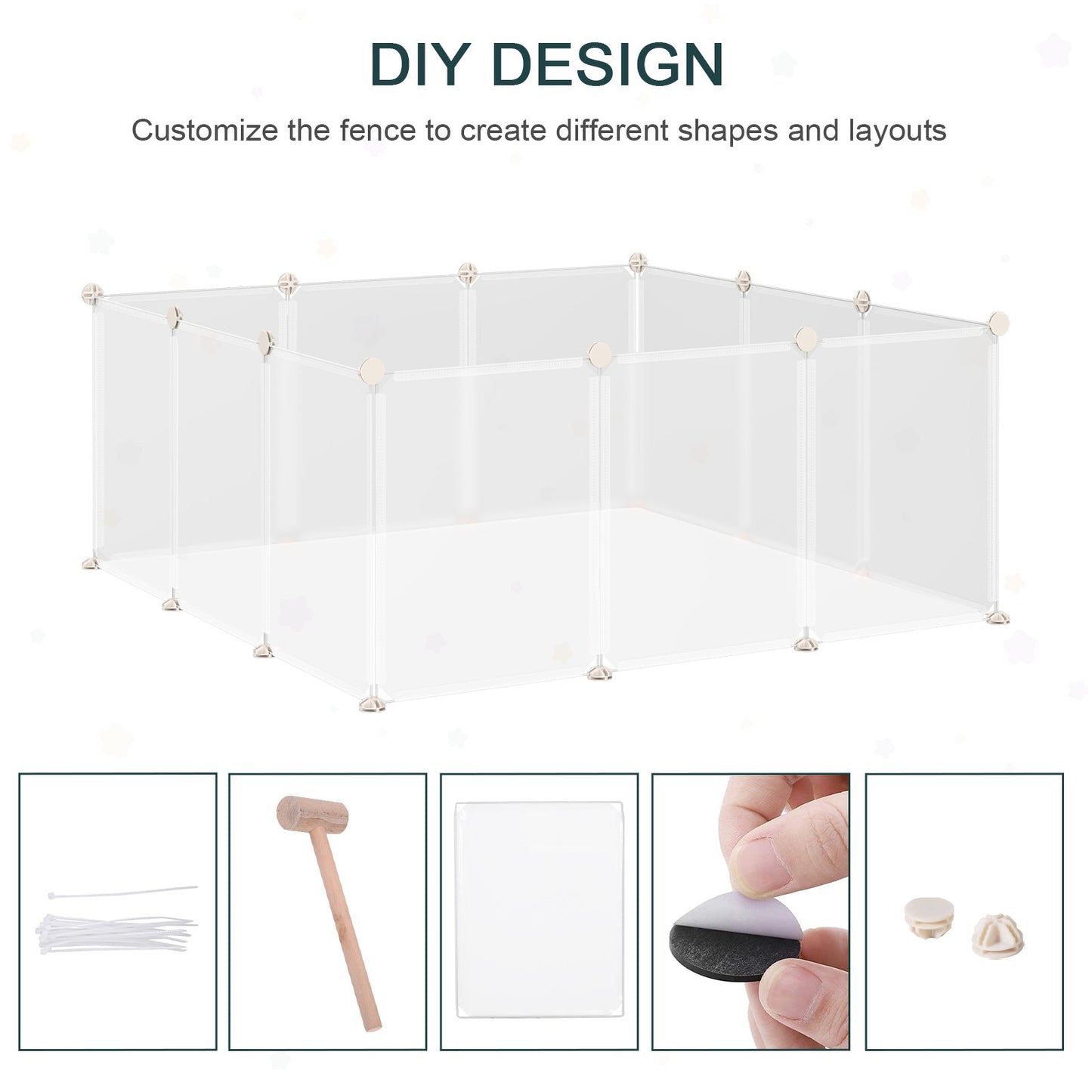 Pet Playpen DIY Small Animal Cage Open Enclosure Portable Plastic Fence 12 Panels for Kitten Bunny Chinchilla Guinea Pig White