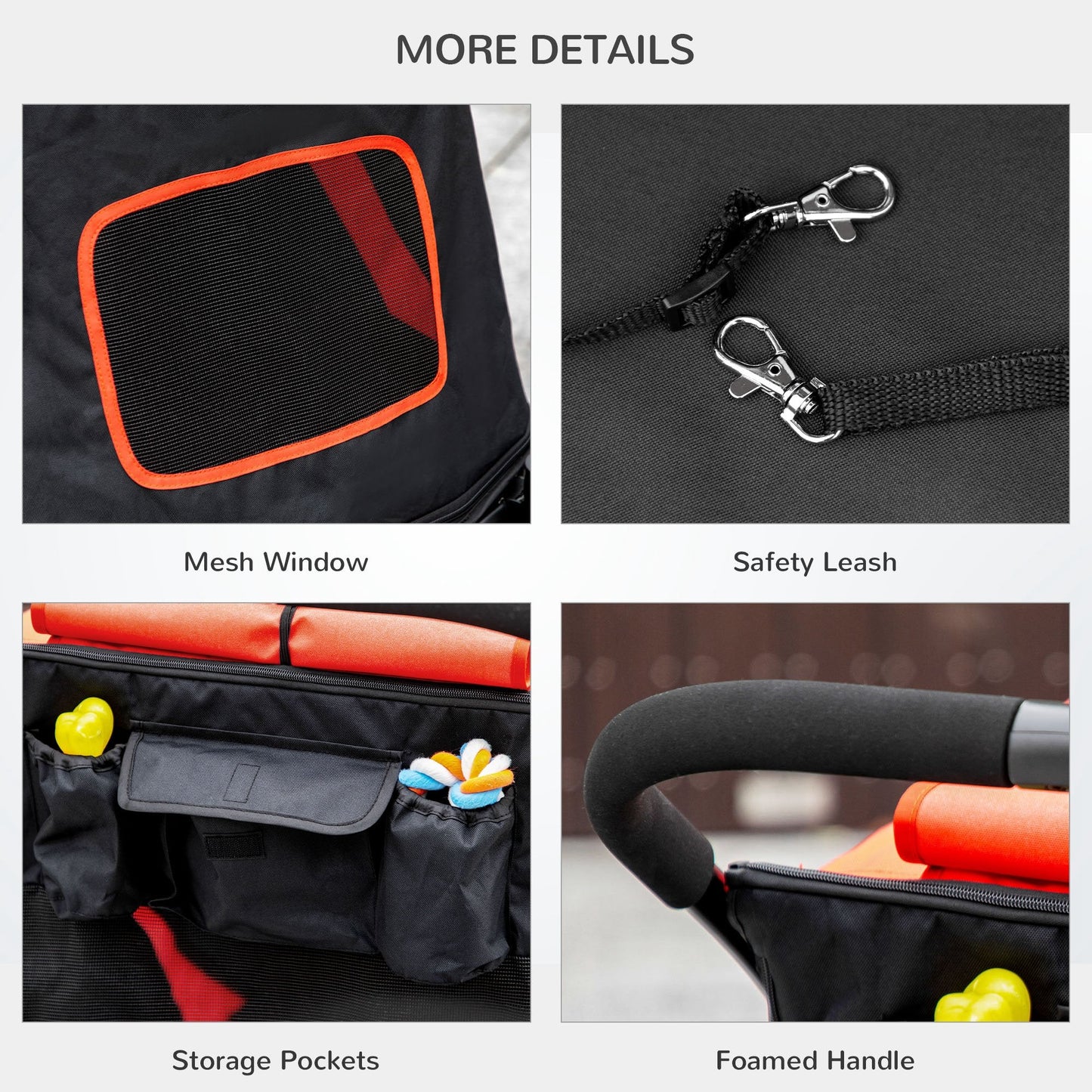 Pet Stroller with Universal Front Wheels, Shock Absorber, One Click Foldable Dog Cat Carriage with Brakes, Storage Bags, Mesh Window, Safety Leash for Large & Medium-sized Dogs, Red