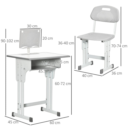 Kids Desk and Chair Set, Height Adjustable Study Table Set, Grey