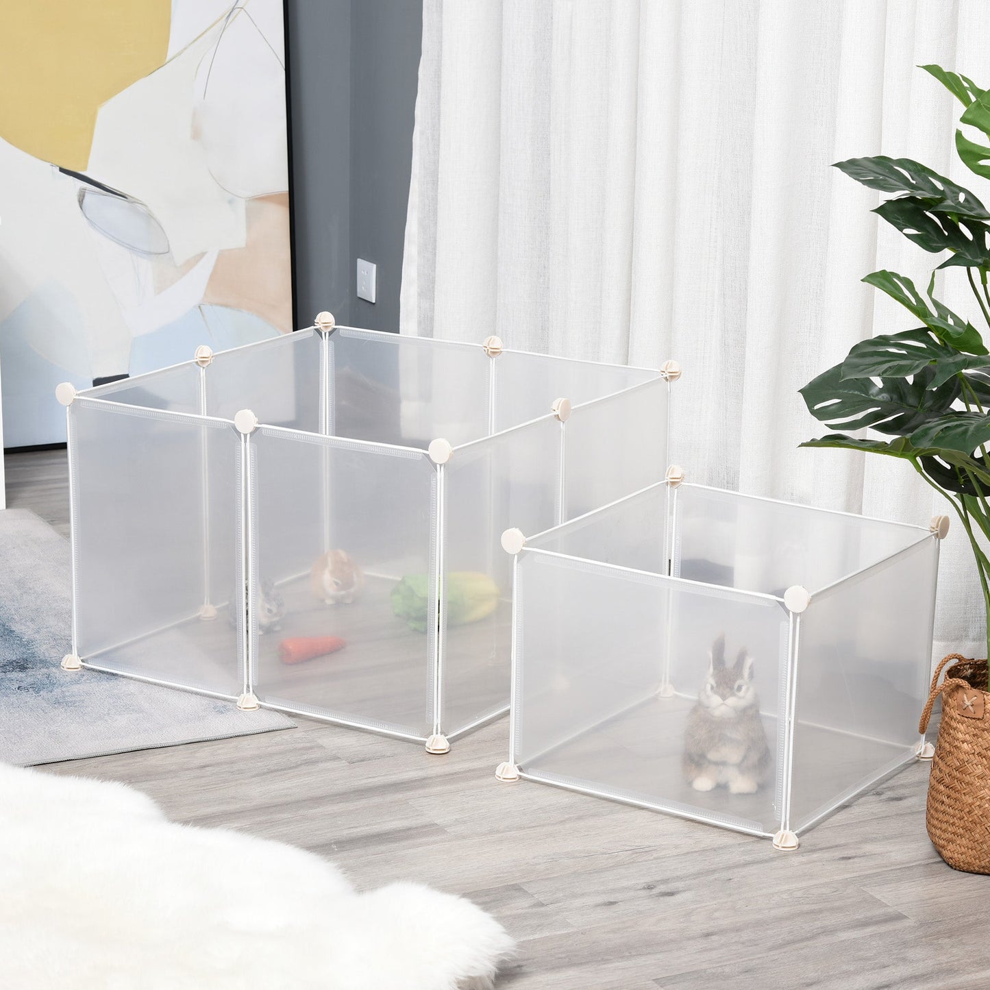Pet Playpen DIY Small Animal Cage Open Enclosure Portable Plastic Fence 12 Panels for Kitten Bunny Chinchilla Guinea Pig White