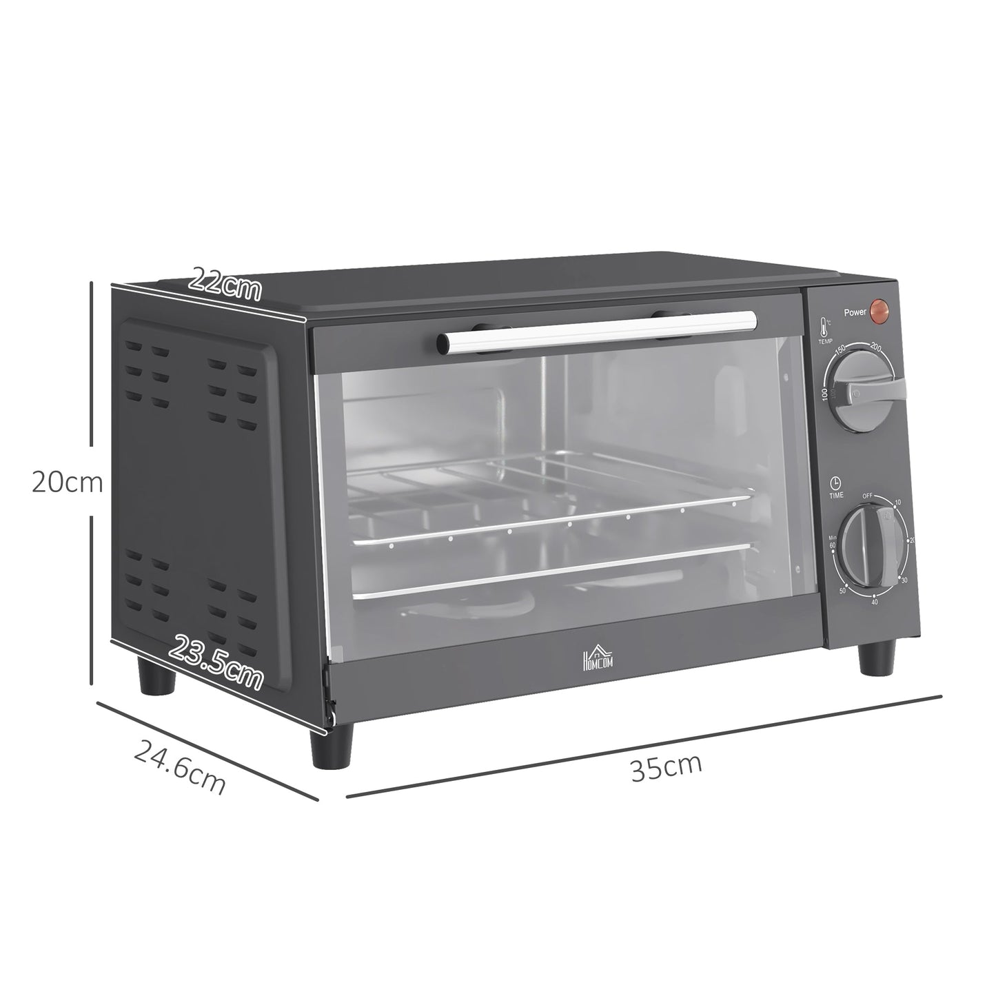 Mini Oven, 9L Countertop Electric Grill, Toaster Oven with Adjustable Temperature, Timer, Baking Tray and Wire Rack, 750W, Grey