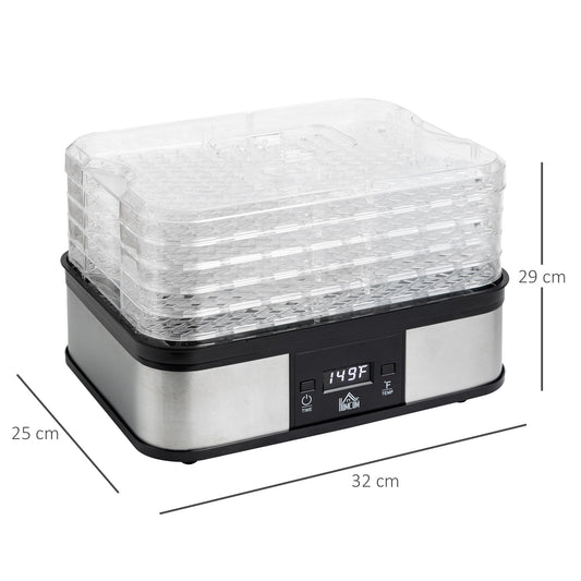 5 Tier Food Dehydrator, 245W Stainless-Steel Food-Dryer with Adjustable Temp, Timer, LCD Display, Drying Fruit, Meat, Veg, Jerky and Pet Treat, Silver