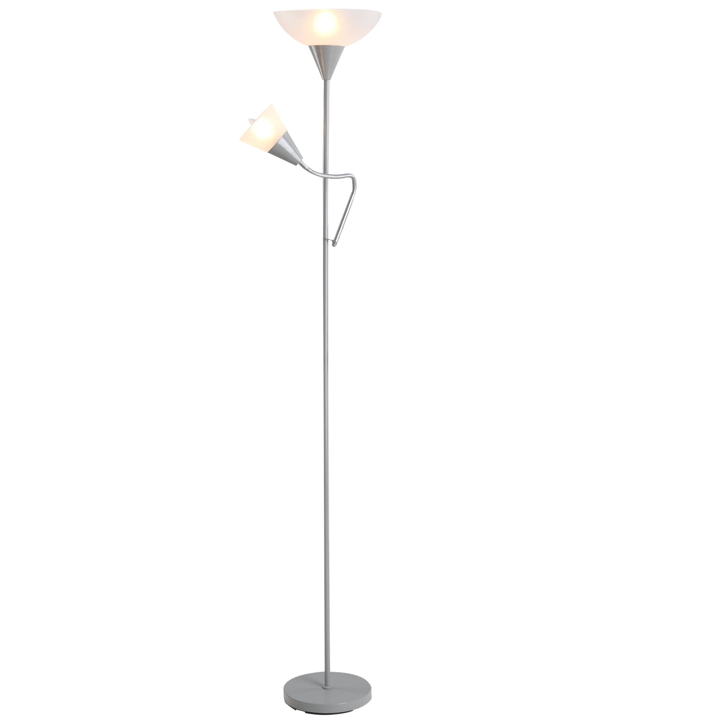 Modern Steel Duo-Head Floor Reading Lamp for Living Room Silver