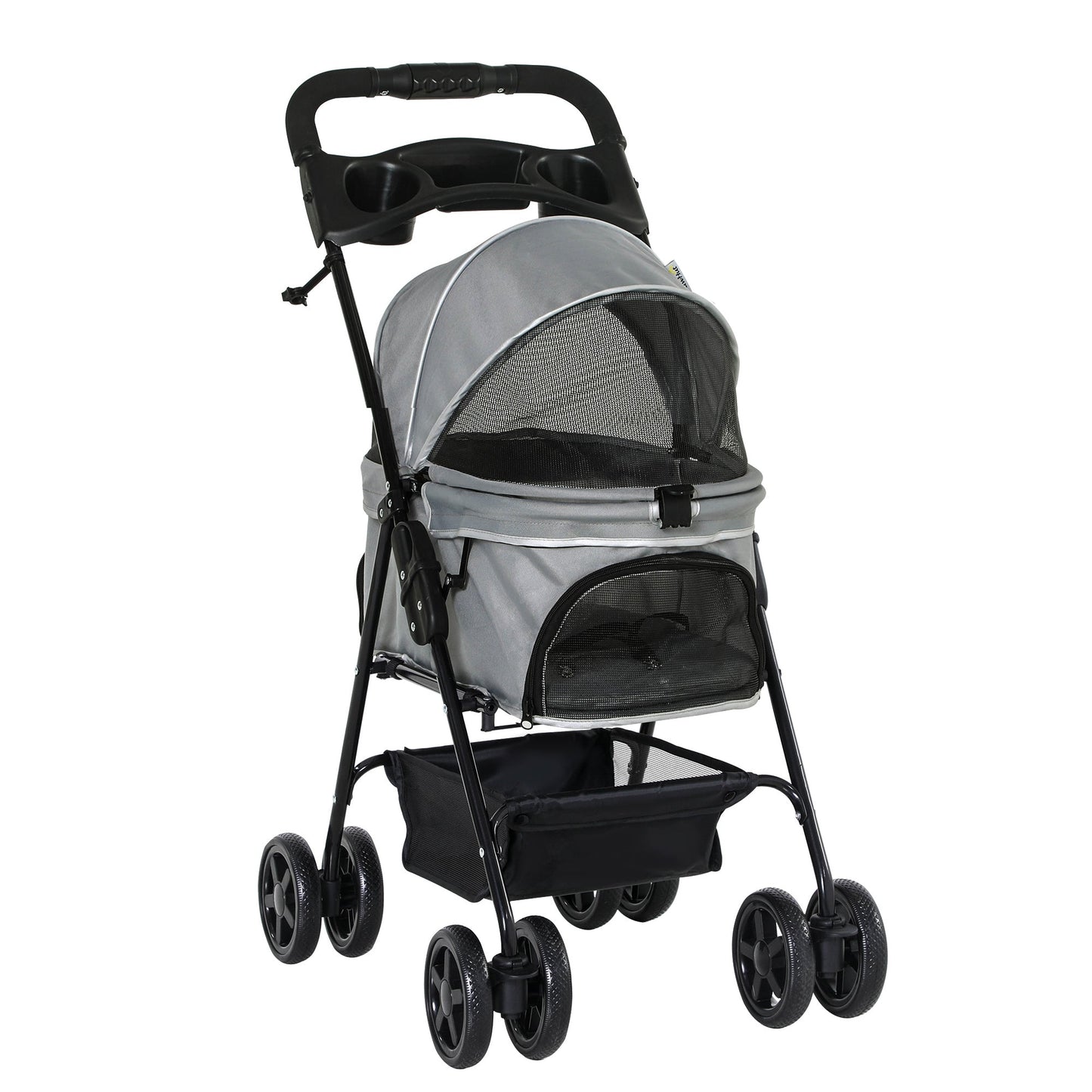 Pet Stroller No-Zip Foldable Travel Carriage with Brake Basket Adjustable Canopy