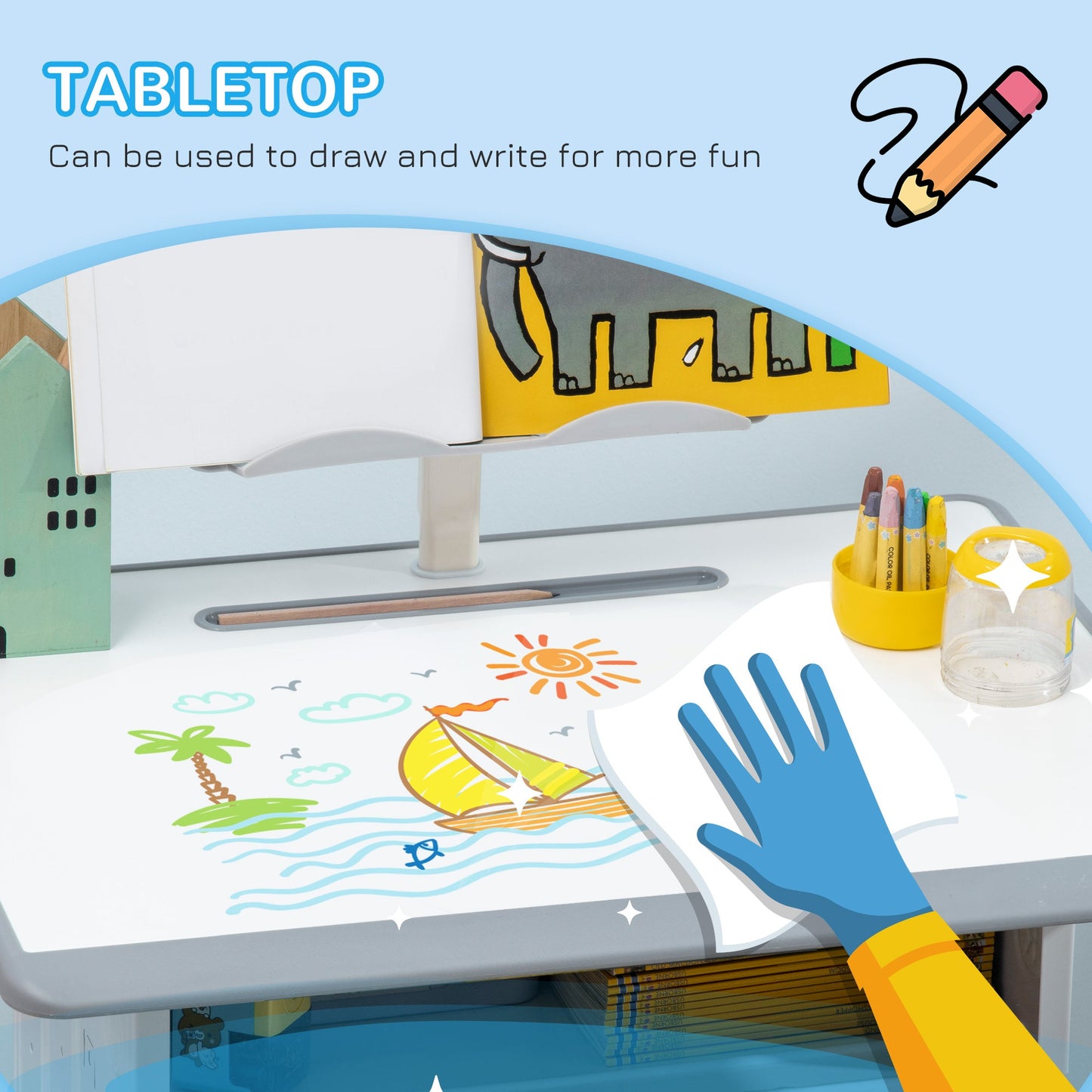 Kids Desk and Chair Set, Height Adjustable Study Table Set, Grey