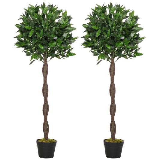 Set of 2 Artificial Topiary Bay Laurel Ball Trees in Pot Indoor Outdoor, 120cm
