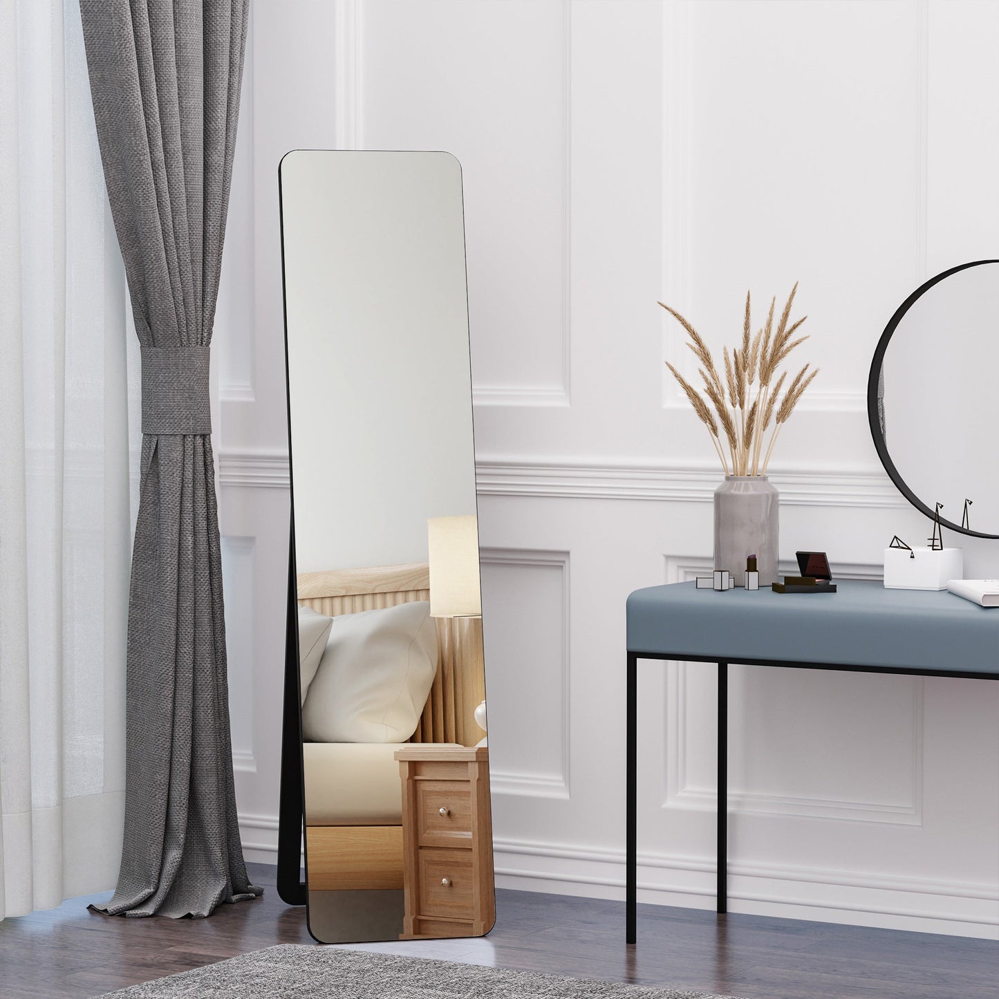 Full Length Mirror Floor Standing or Wall Mount Dressing Mirror Bedroom Black