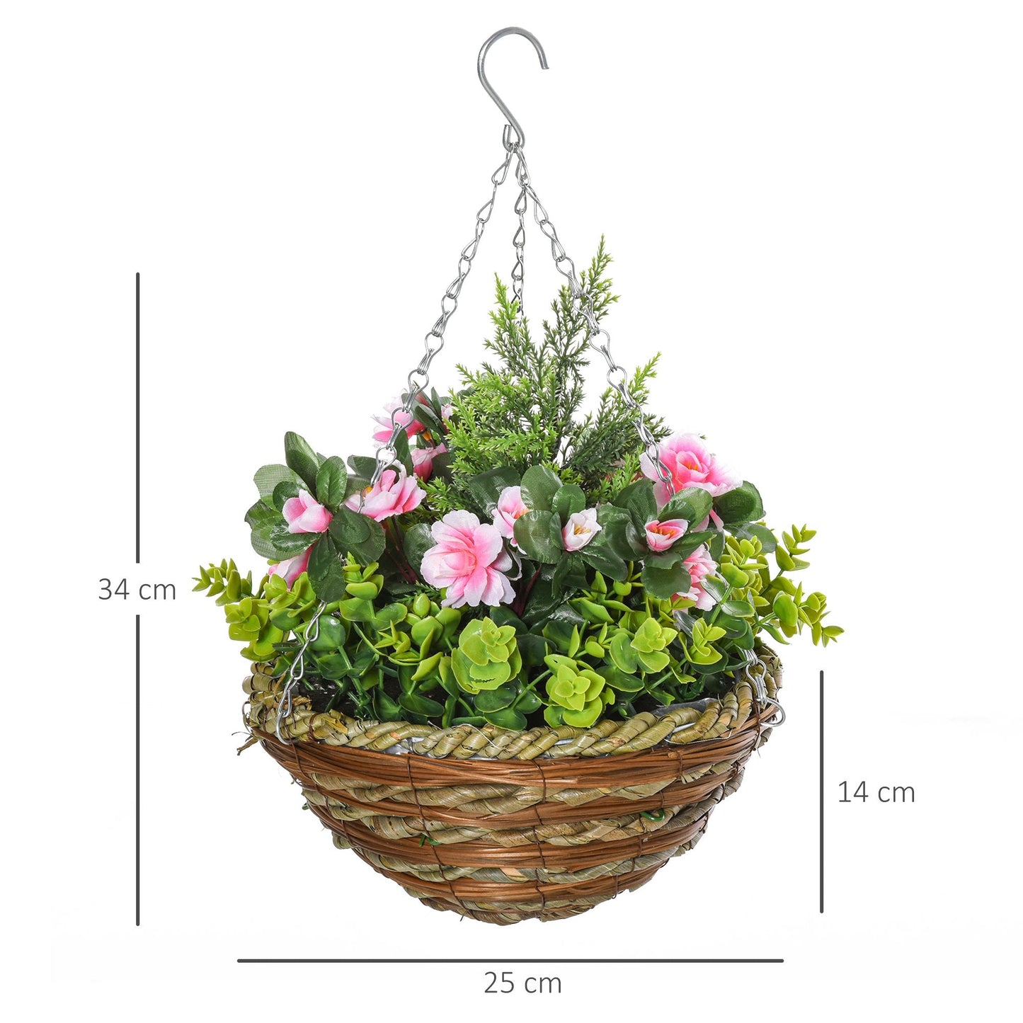 Pack of 2 Artificial Lisianthus Flowers Hanging Planter with Basket for Indoor Outdoor Decoration