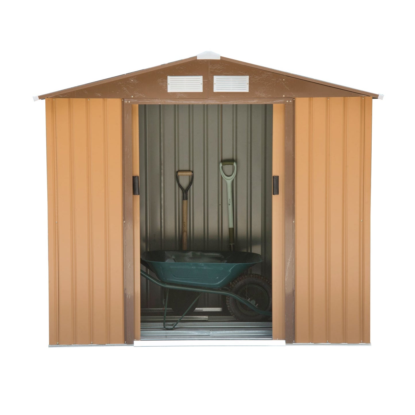 7 x 4ft Lockable Garden Shed Large Patio Roofed Tool Metal Storage Building Foundation Sheds - Khaki