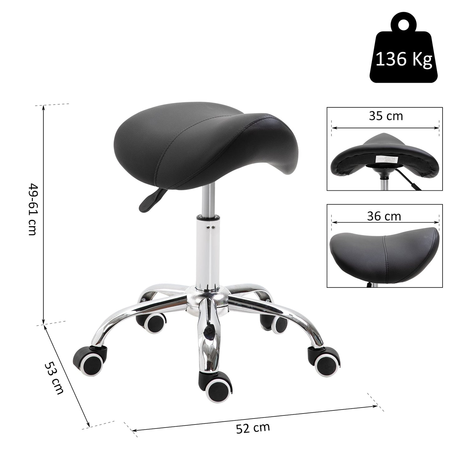 PU Leather Height Adjustable Swivel Salon Stool Black