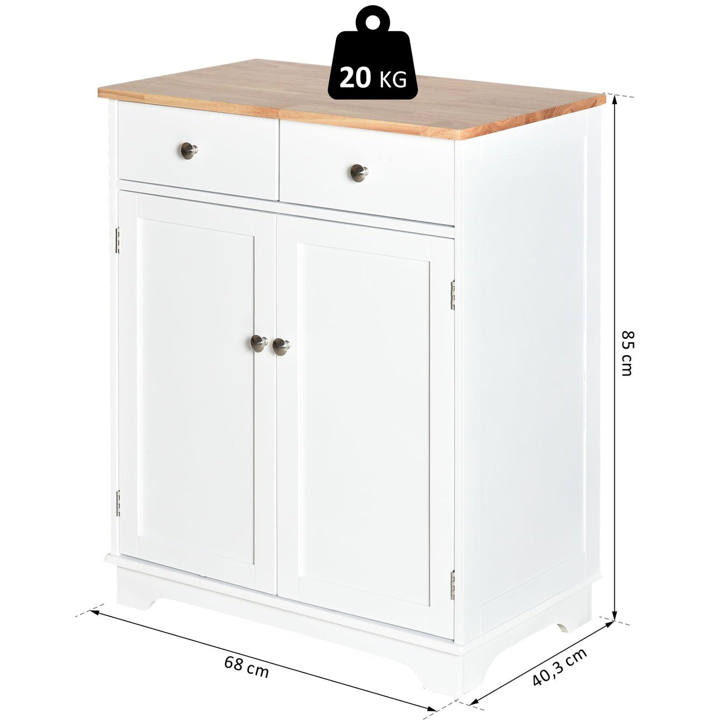 MDF 2-Drawer Double Door Kitchen Cabinet White