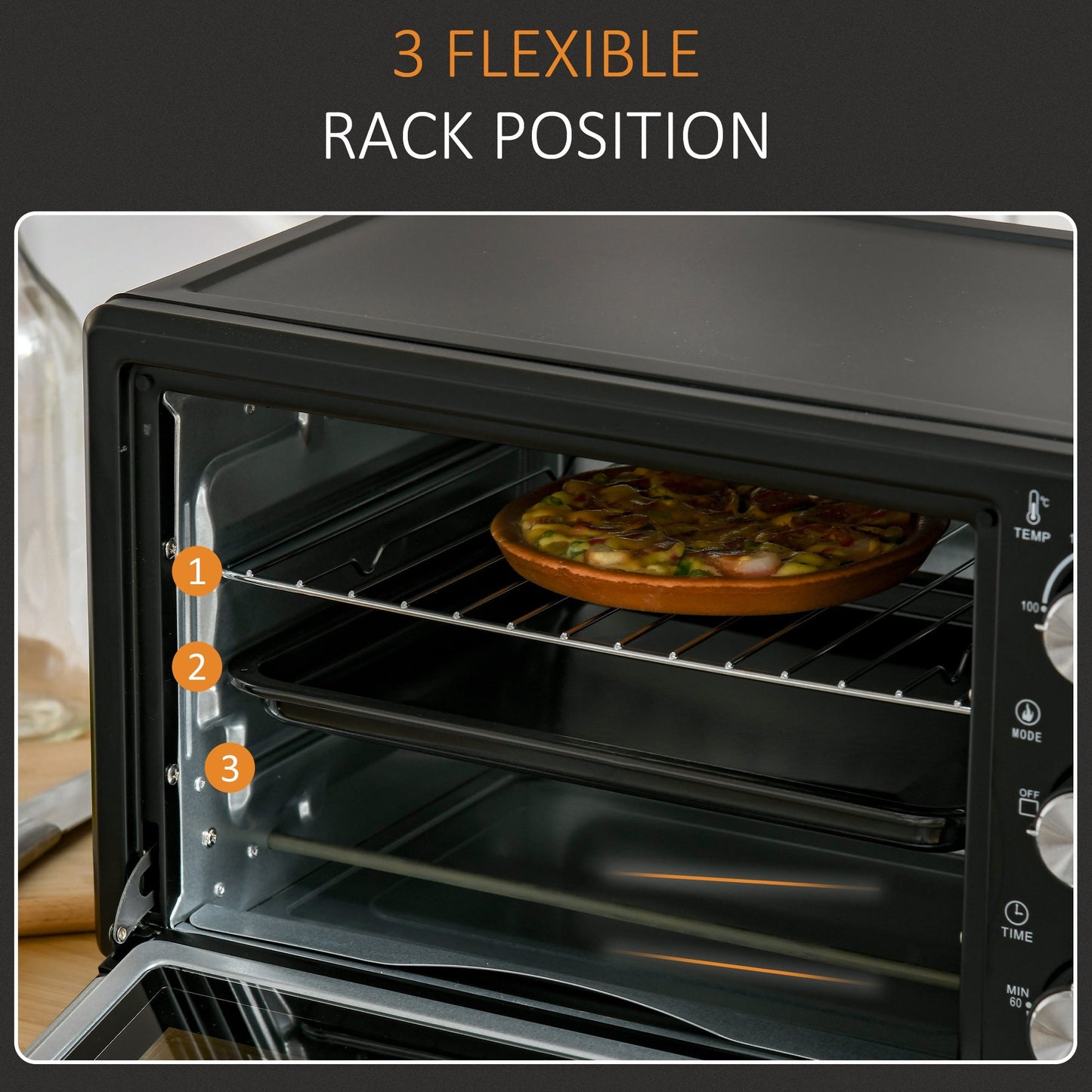 Mini Oven, 21L Countertop Electric Grill, Toaster Oven with Adjustable Temperature, Timer, Baking Tray and Wire Rack, 1400W