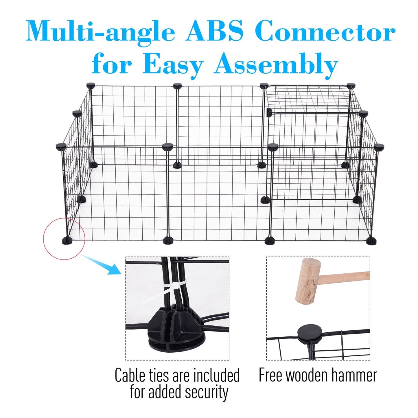 Modular Pet Playpen Metal Wire, 106Lx73Wx36Hcm-Black