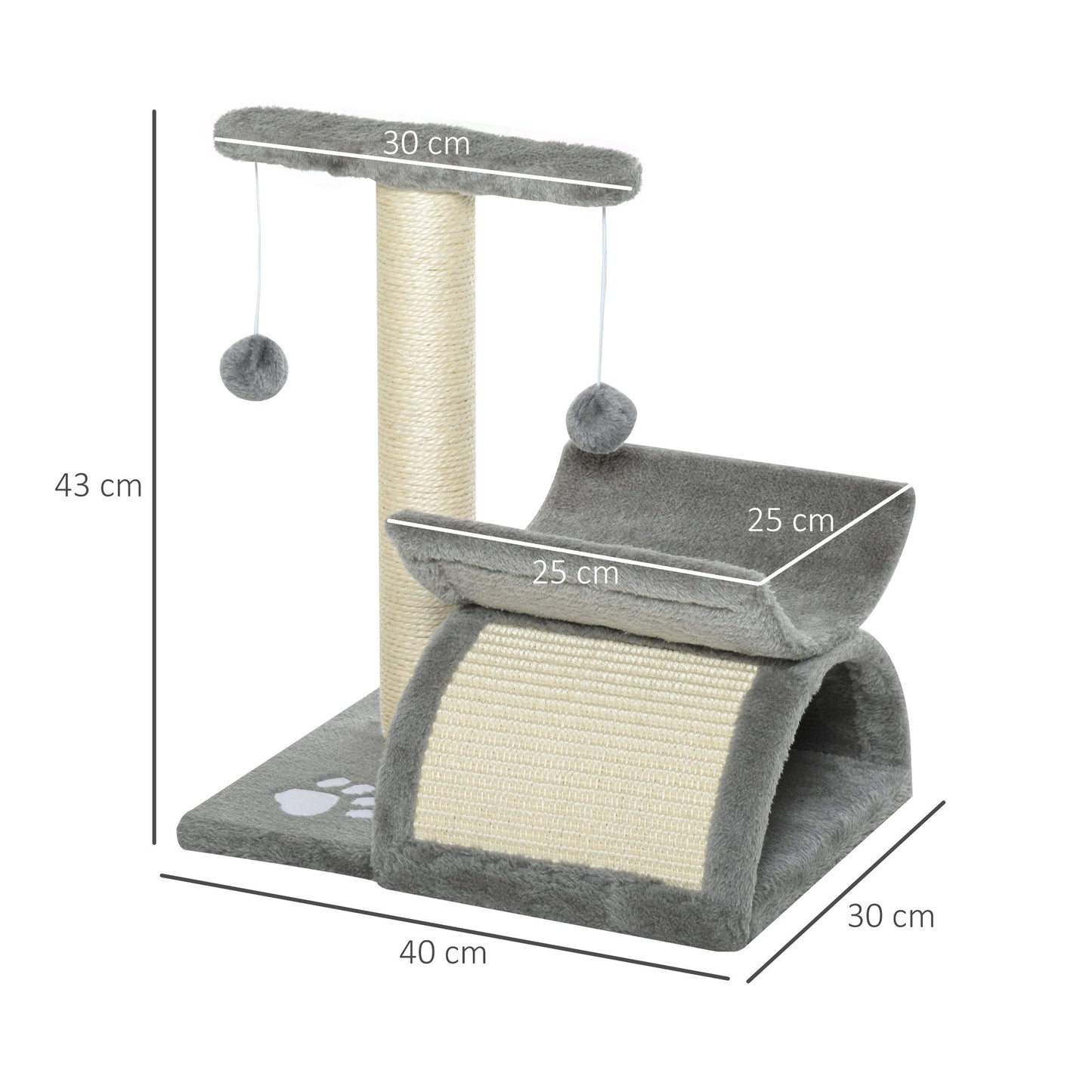 Cat Tree Plush Kitty Activity Center Top Bar Tunnel Dangling Ball Light Grey
