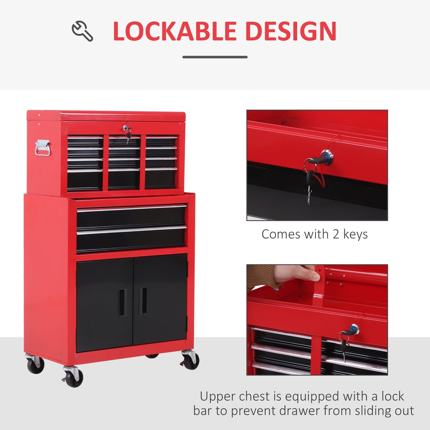 Metal ToolboxTrolley Portable Chest Box Rollcab Cabinet Garage Storage 6 Drawers-Black/Red