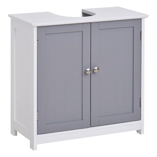 60x60cm Under-Sink Storage Cabinet with Adjustable Shelf Bathroom Cabinet Space Saver Organizer Floor Cabinet White and Grey
