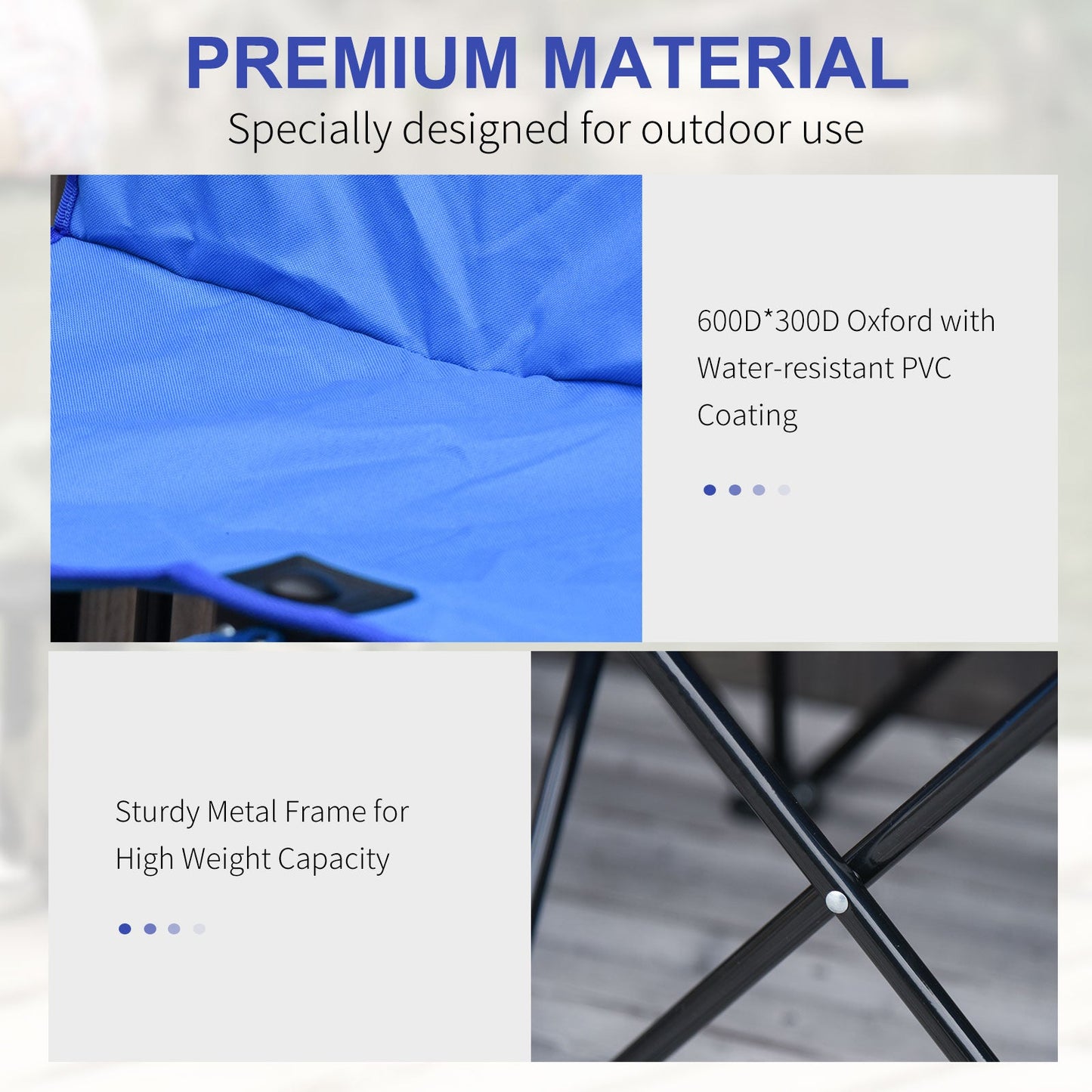 6 Seater Folding Sports Bench Outdoor Picnic Camping Chair Steel Frame w/Cup Holder & Carry Bag - Blue