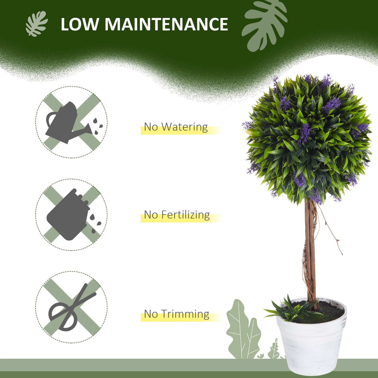 Set of 2 Decorative Artificial Plants Ball Trees with Lavender Flowers in Pot Fake Plants for Home Indoor Outdoor Decor, 60cm