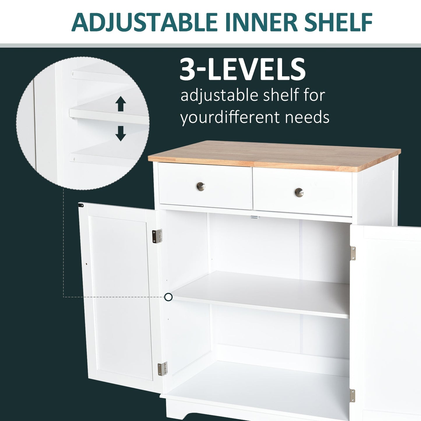 MDF 2-Drawer Double Door Kitchen Cabinet White