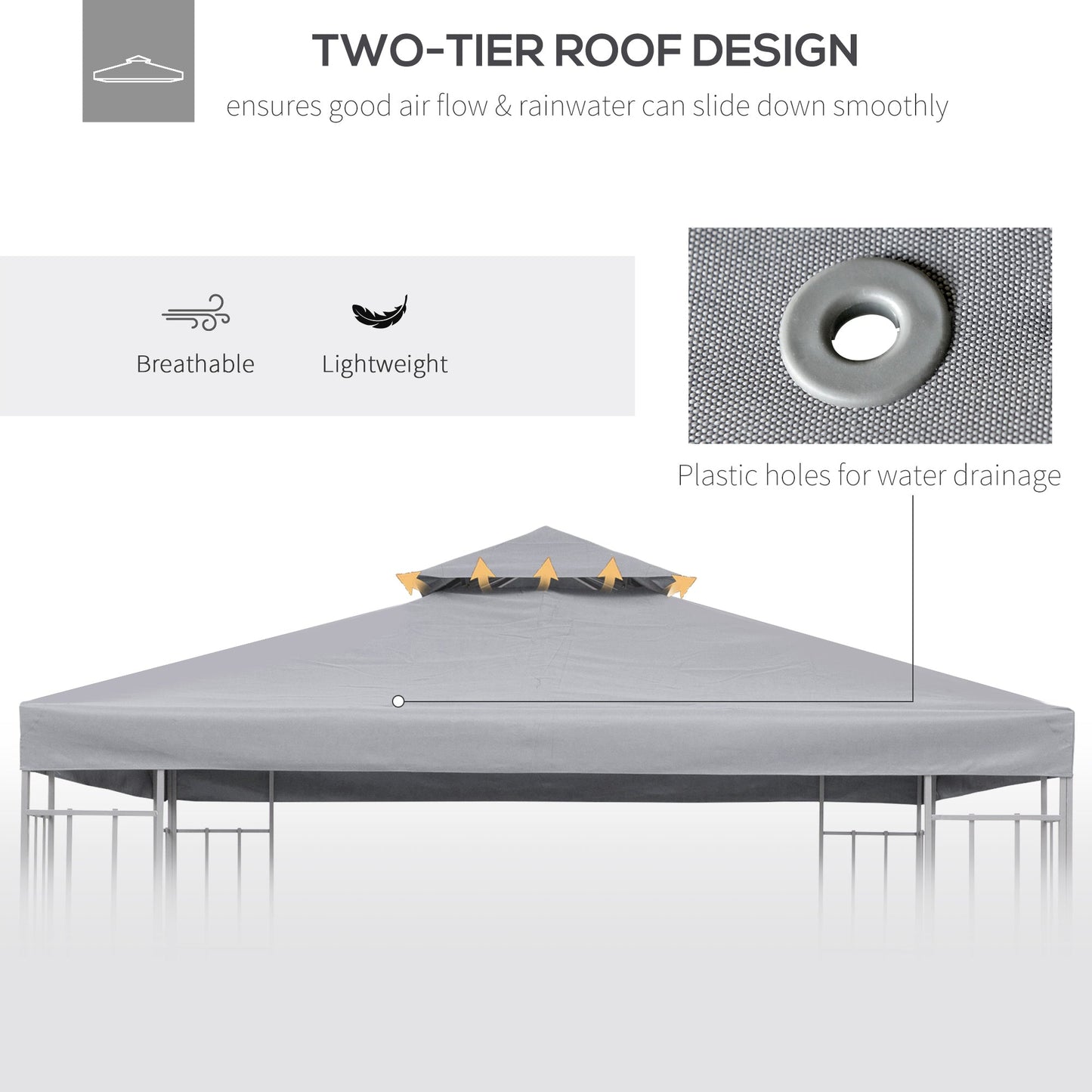 3(m) Gazebo Top Cover Double Tier Canopy Replacement Pavilion Roof Light Grey