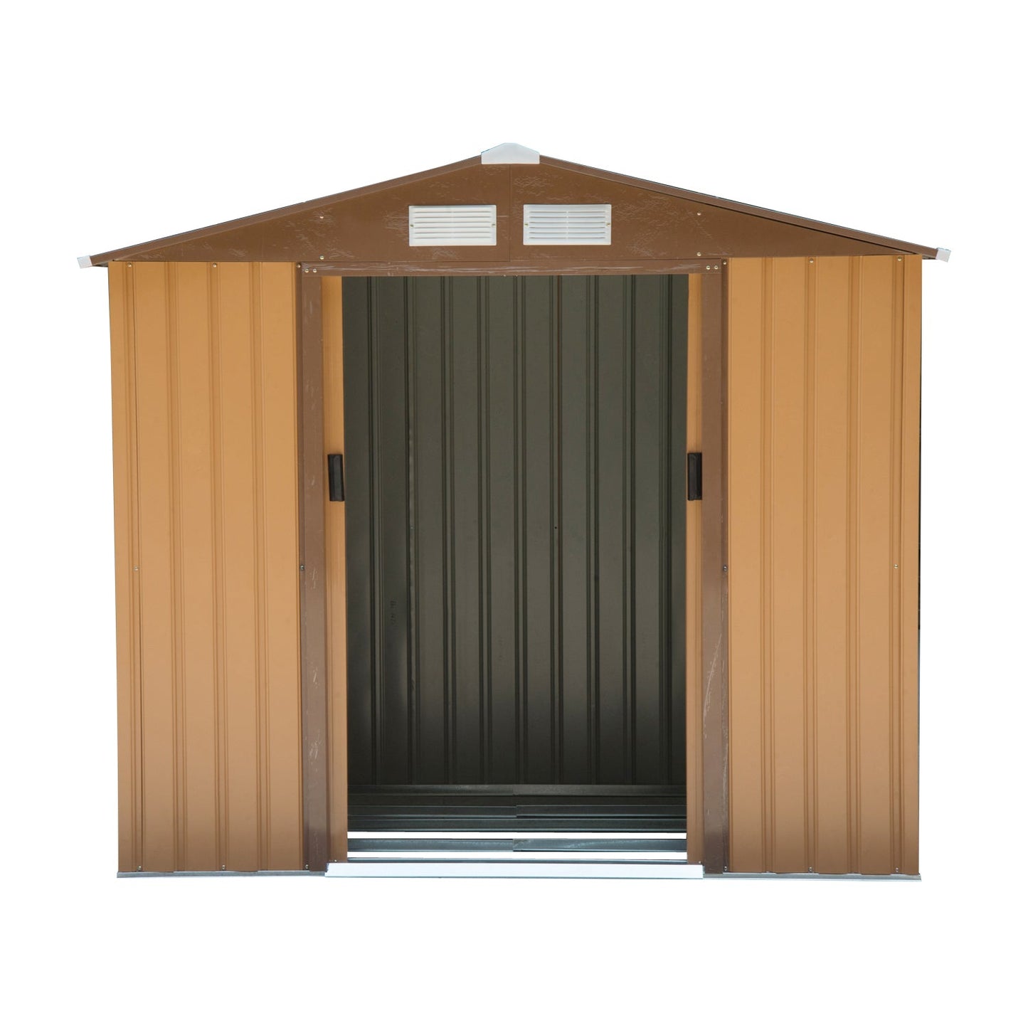 7 x 4ft Lockable Garden Shed Large Patio Roofed Tool Metal Storage Building Foundation Sheds - Khaki