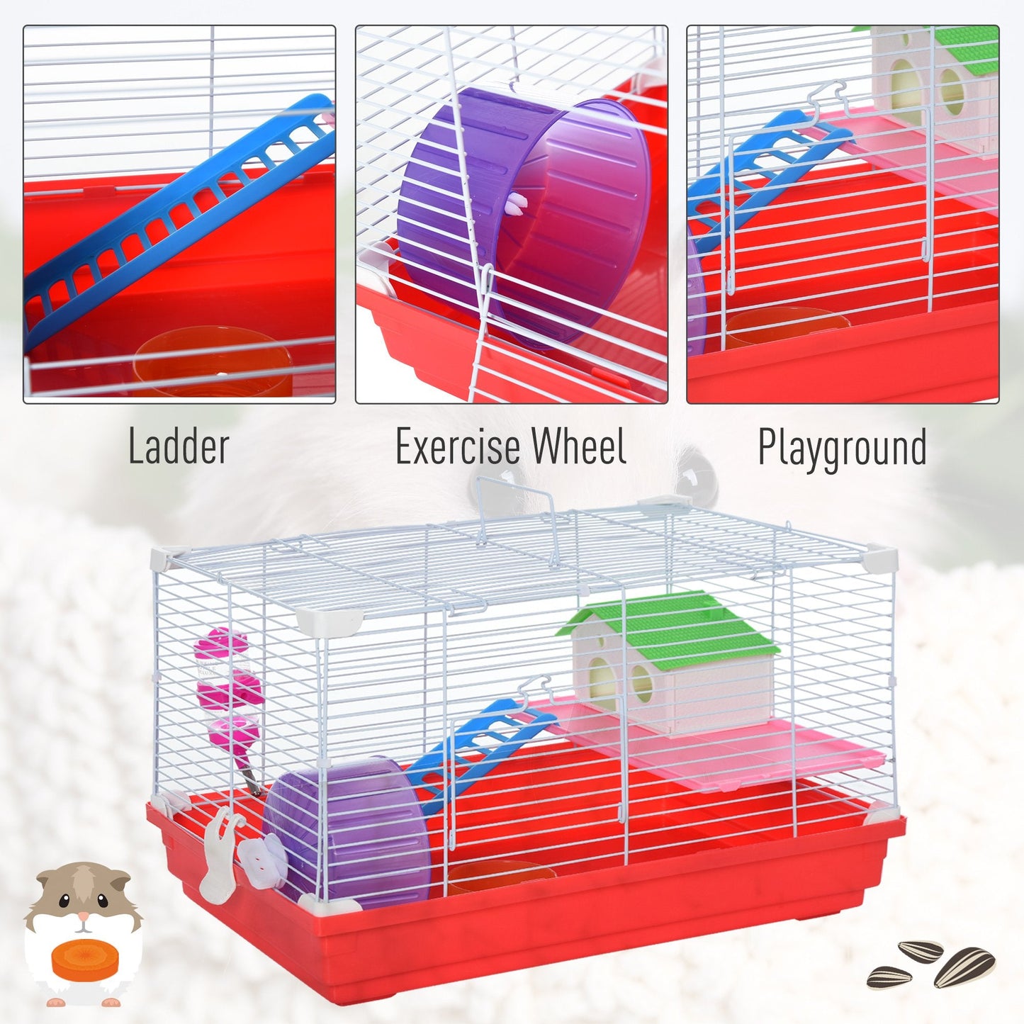 Dwarf Hamster Metal Cage w/ Tunnels Blue